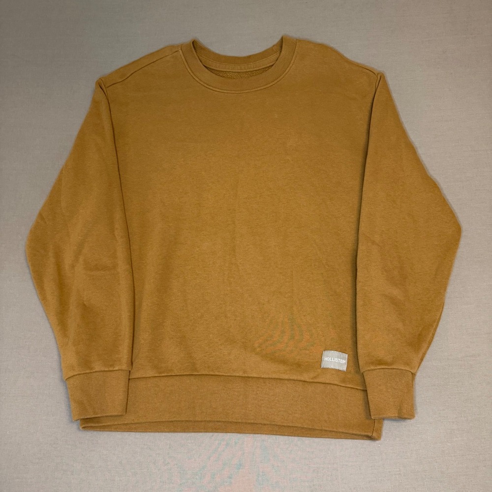 Hollister Mens Relaxed Fit Crewneck Sweatshirt Brown Mustard XS Fleece Pullover